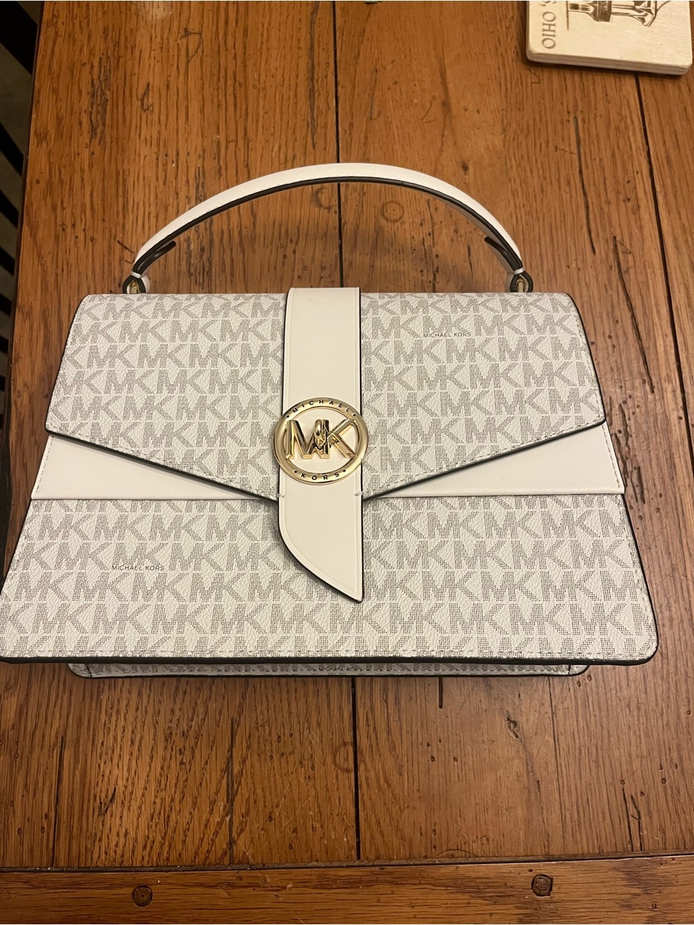 Michael Kors White MK Logo Top-Handle Crossbody Satchel